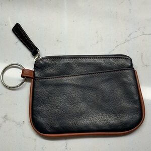Osgood Marley Leather Coin Pouch Key Ring Zip Wallet Black Brown Trim